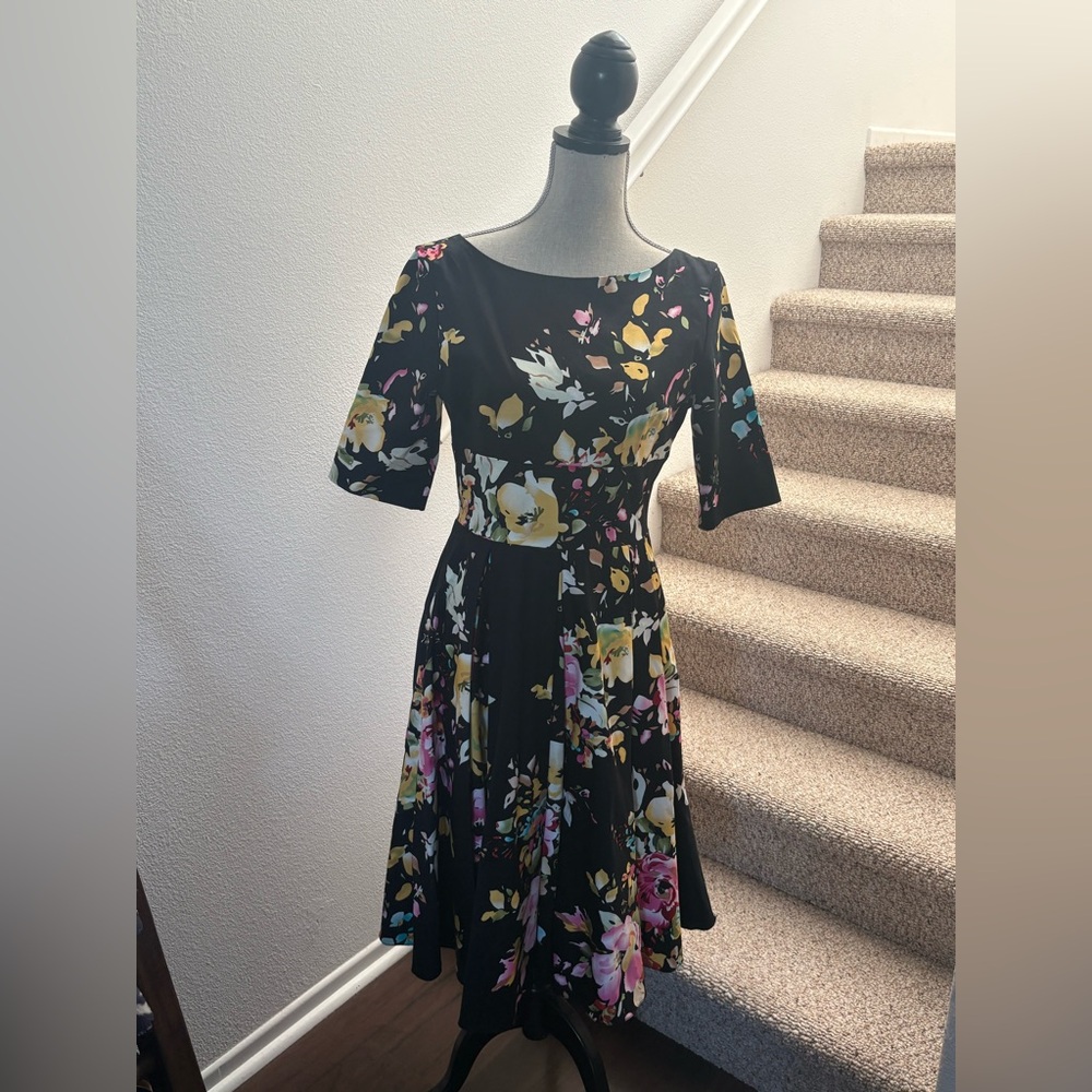 The Pretty Dress Company Black Floral Fit & Flare Midi Dress